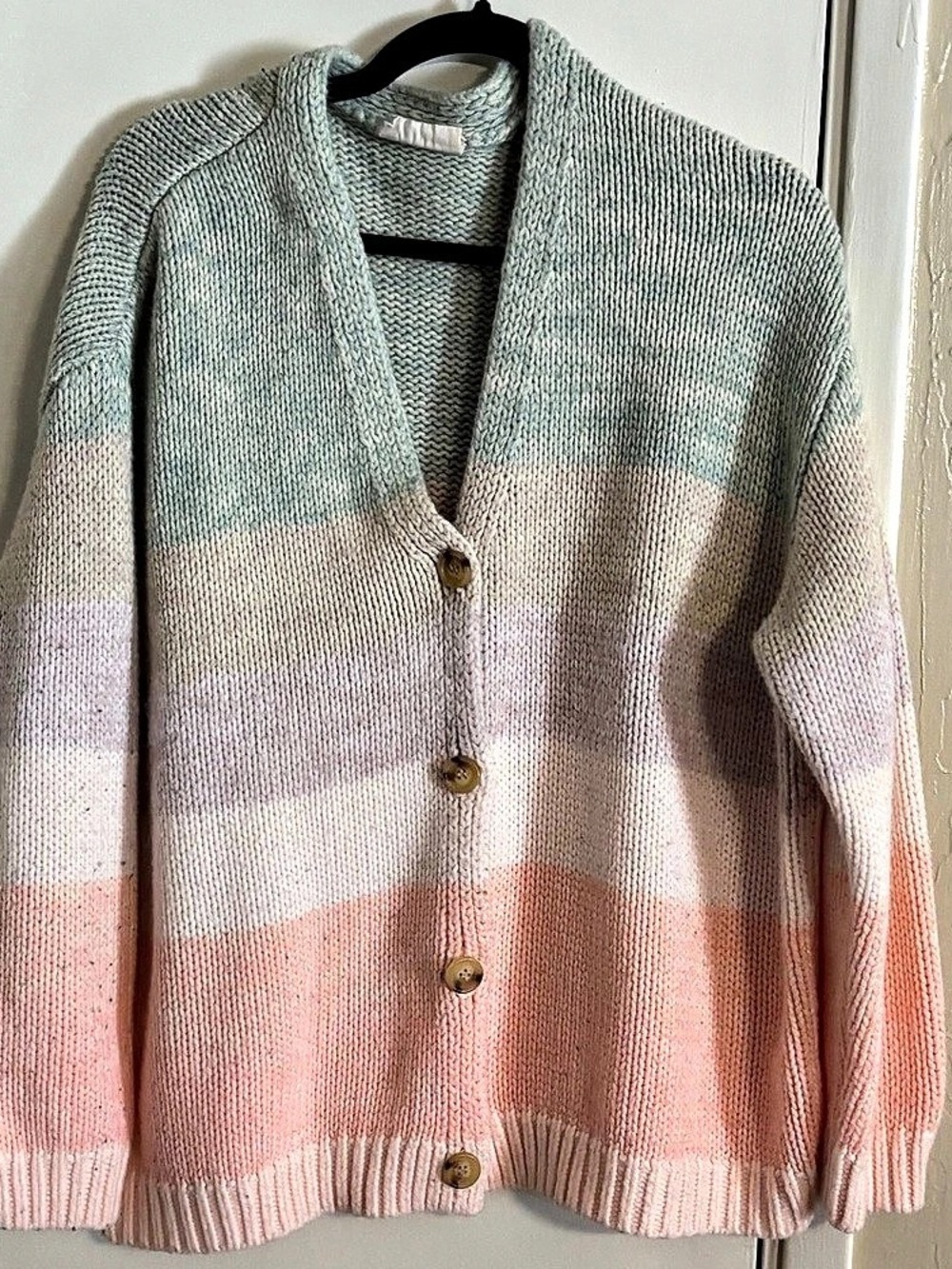 Wantable SEAS Saffron Ombre Cardigan Sweater Sunset Orange Knit Duster L
